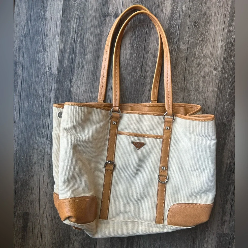 Authentic Prada Tan and Brown Women's Tote Bag, EUC